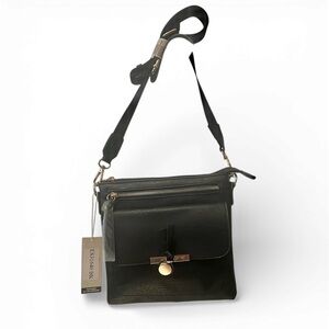 Donna & Becky Black Vegan Leather Esther Crossbody Purse NWT Adjustable Strap